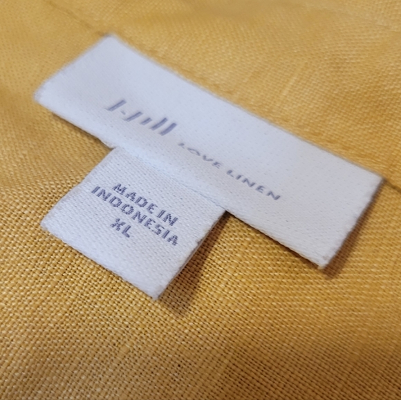 J. JILL Love Linen 100% Linen Mustard Yellow Wooden Buttons Collar Pockets XL - Picture 5 of 13